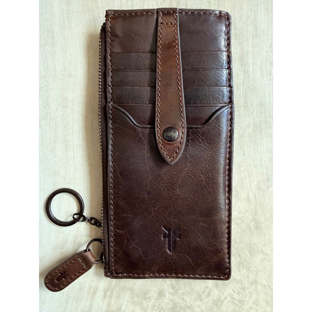 Frye Melissa Snap Card Wallet Distressed Leather Western Boho Dark Brown - Picture 3 of 9
